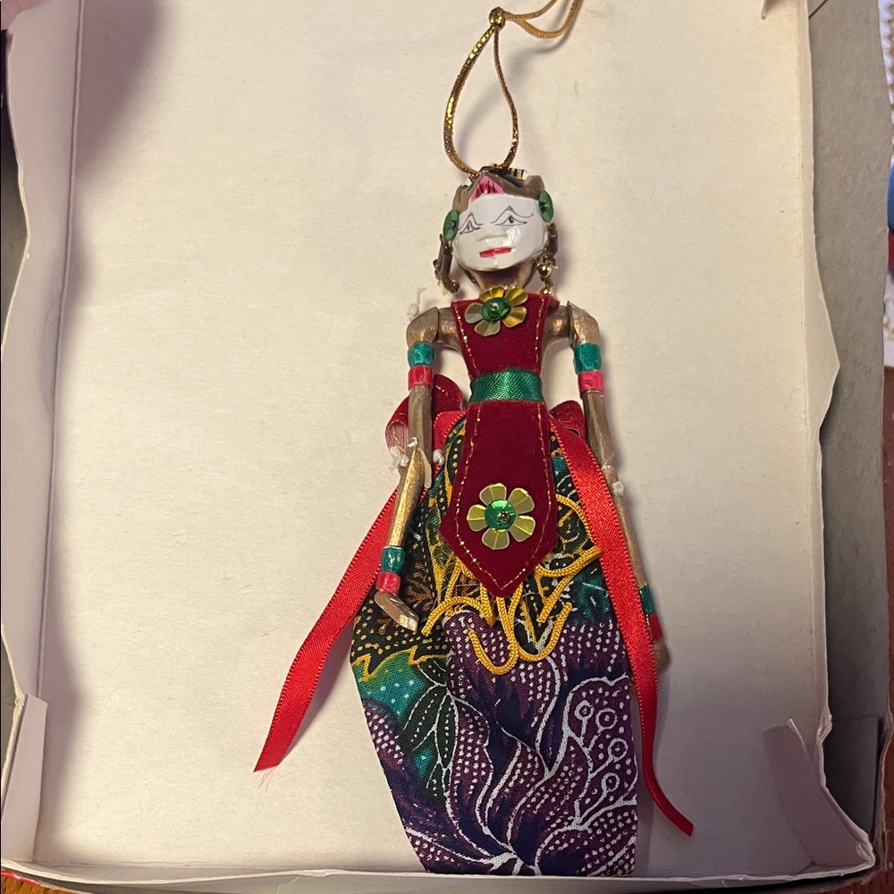 vintage Indonesian Wayang Golek rod puppet ornament.